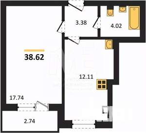 1-к квартира, вторичка, 39м2, 7/9 этаж