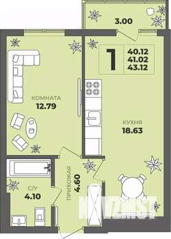 1-к квартира, вторичка, 41м2, 7/8 этаж