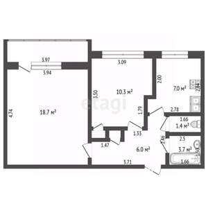 2-к квартира, вторичка, 46м2, 5/5 этаж