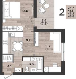 2-к квартира, вторичка, 45м2, 1/14 этаж
