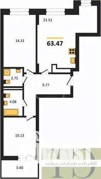 2-к квартира, вторичка, 63м2, 9/9 этаж