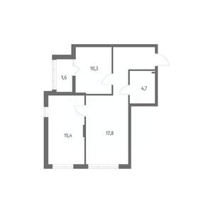 2-к квартира, строящийся дом, 58м2, 2/8 этаж