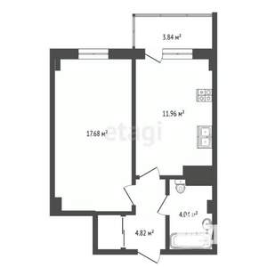 1-к квартира, сданный дом, 44м2, 6/25 этаж
