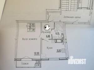 1-к квартира, вторичка, 37м2, 6/9 этаж