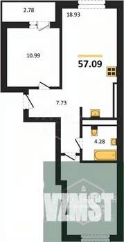 2-к квартира, вторичка, 57м2, 6/9 этаж