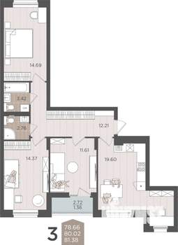 3-к квартира, вторичка, 80м2, 9/9 этаж