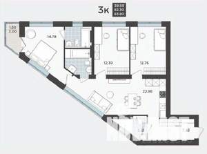 3-к квартира, строящийся дом, 82м2, 8/9 этаж
