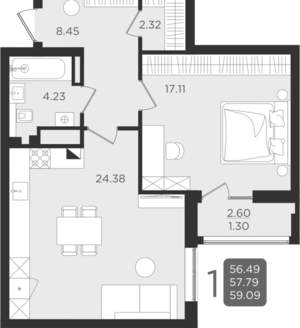 Студия квартира, вторичка, 58м2, 8/9 этаж
