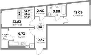 2-к квартира, вторичка, 54м2, 4/10 этаж