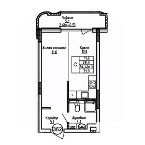 Студия квартира, вторичка, 32м2, 2/9 этаж