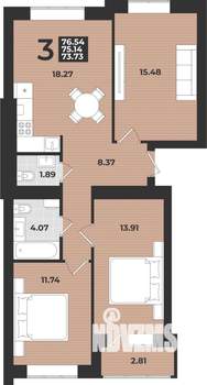 3-к квартира, вторичка, 77м2, 1/9 этаж