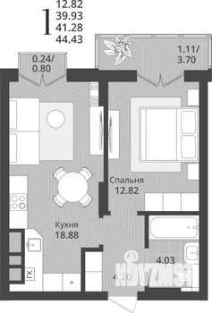 1-к квартира, строящийся дом, 41м2, 9/9 этаж