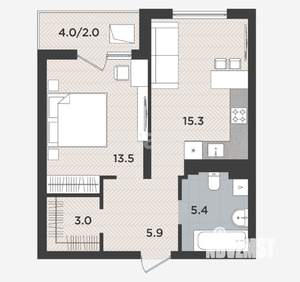 1-к квартира, сданный дом, 45м2, 3/9 этаж