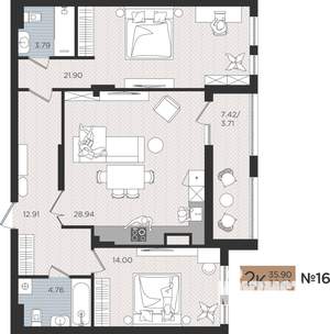 2-к квартира, строящийся дом, 90м2, 3/10 этаж