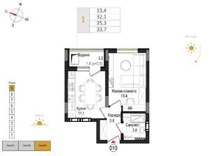 1-к квартира, вторичка, 34м2, 9/9 этаж