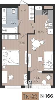 1-к квартира, строящийся дом, 48м2, 3/10 этаж