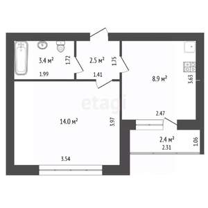 1-к квартира, вторичка, 30м2, 2/9 этаж