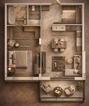 1-к квартира, вторичка, 56м2, 8/14 этаж