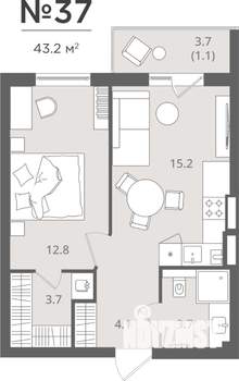 1-к квартира, строящийся дом, 41м2, 2/7 этаж