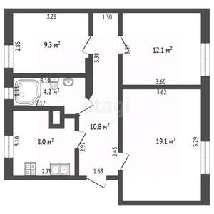 3-к квартира, вторичка, 64м2, 2/2 этаж