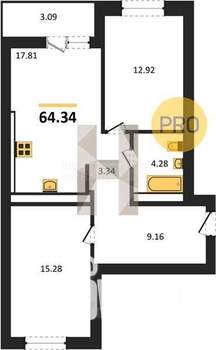 2-к квартира, вторичка, 59м2, 3/8 этаж