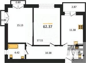 2-к квартира, вторичка, 62м2, 7/9 этаж