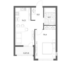 1-к квартира, строящийся дом, 40м2, 17/18 этаж