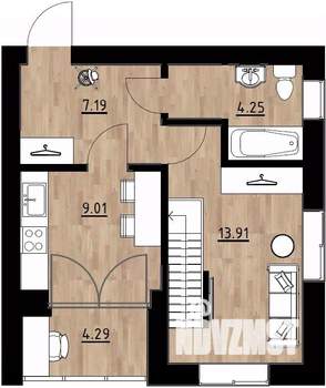 1-к квартира, строящийся дом, 54м2, 4/4 этаж