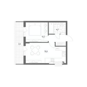 1-к квартира, строящийся дом, 41м2, 7/8 этаж