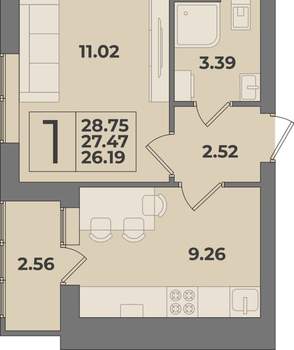 1-к квартира, вторичка, 29м2, 7/9 этаж