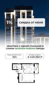1-к квартира, вторичка, 34м2, 6/9 этаж