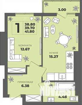 1-к квартира, строящийся дом, 40м2, 5/8 этаж