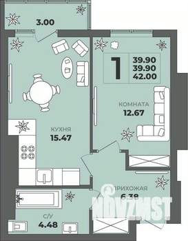 1-к квартира, строящийся дом, 40м2, 4/8 этаж