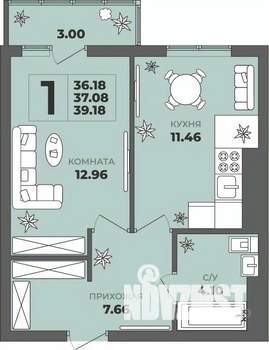 1-к квартира, вторичка, 37м2, 5/8 этаж