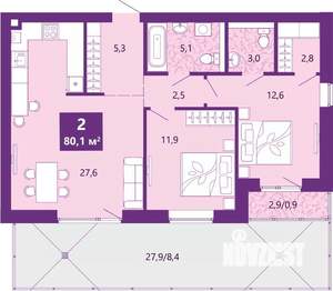2-к квартира, вторичка, 81м2, 1/4 этаж