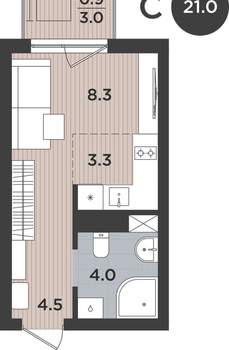 1-к квартира, вторичка, 21м2, 5/9 этаж