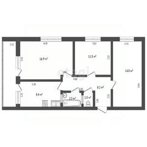 3-к квартира, вторичка, 63м2, 2/4 этаж