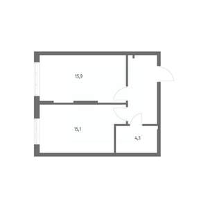 1-к квартира, строящийся дом, 43м2, 2/8 этаж