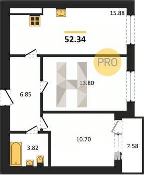 2-к квартира, вторичка, 52м2, 5/8 этаж
