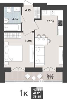 1-к квартира, вторичка, 41м2, 9/10 этаж