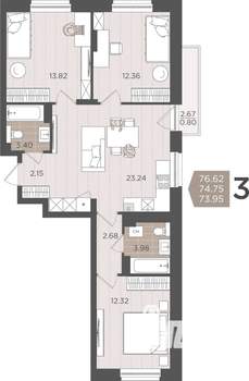 3-к квартира, вторичка, 75м2, 9/9 этаж