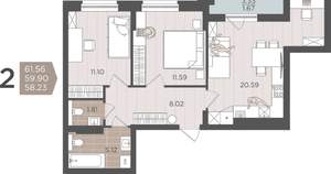 Студия квартира, вторичка, 60м2, 7/9 этаж