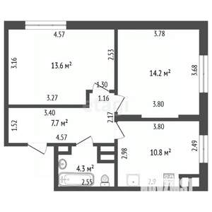 2-к квартира, вторичка, 55м2, 12/16 этаж