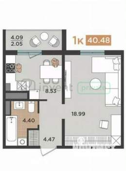 1-к квартира, вторичка, 41м2, 10/11 этаж
