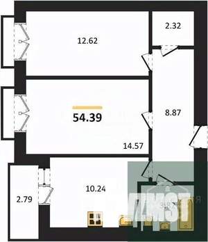 2-к квартира, вторичка, 54м2, 9/9 этаж
