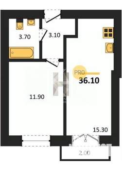 1-к квартира, вторичка, 34м2, 1/4 этаж