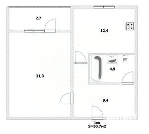 1-к квартира, вторичка, 51м2, 5/5 этаж