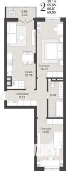 1-к квартира, строящийся дом, 39м2, 3/9 этаж