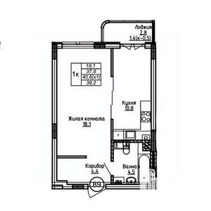 1-к квартира, вторичка, 39м2, 1/9 этаж