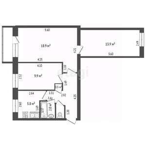 3-к квартира, вторичка, 59м2, 5/5 этаж